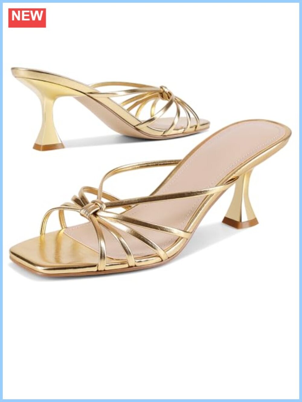 Kitten Heels Women Strappy Square Open Toe Faux Leather Dress Sandals